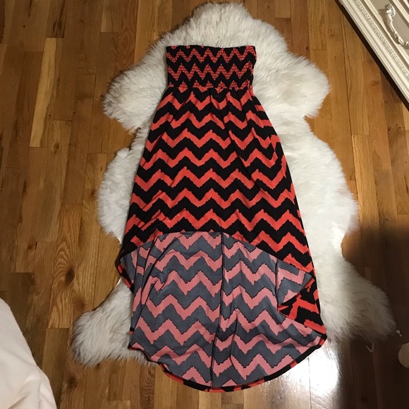 Strapless Chevron High Low Maxi Dress - Picture 5 of 7